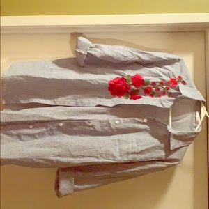 Bottom down shirt with white and blue strips